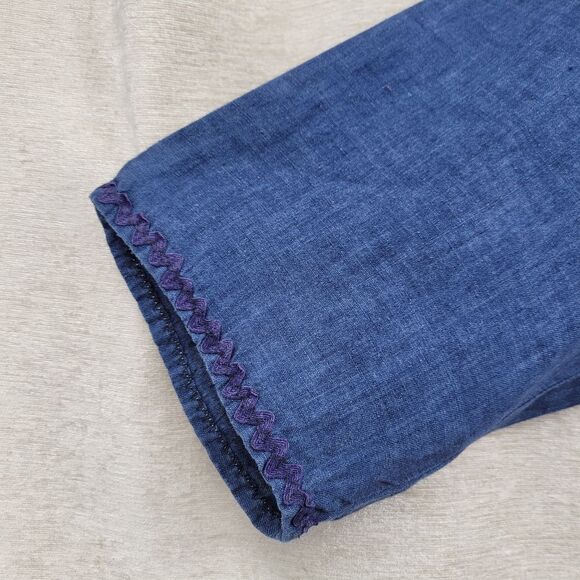 Scott Barber Vintage Men's Blue Linen Shirt with RicRac Trim - Picture 3 of 8